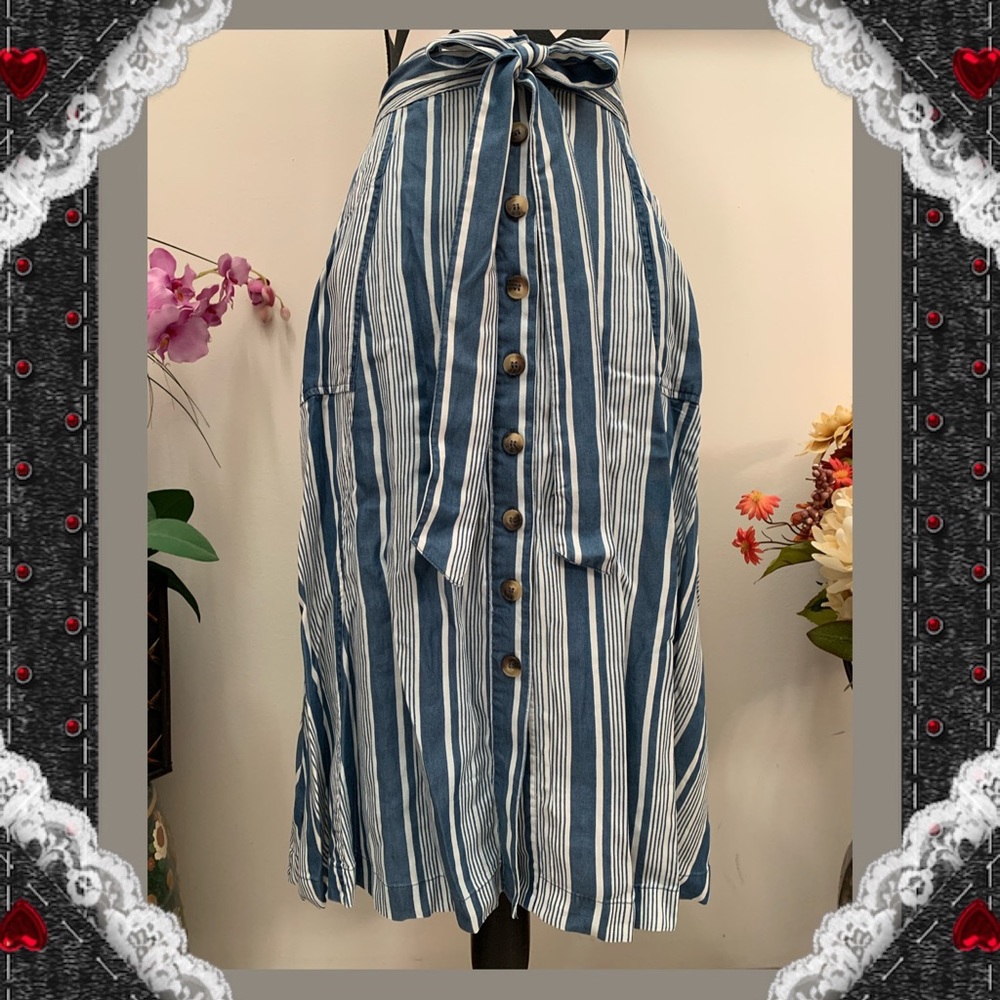 Appraisal Front Button Blue Stripe Skirt